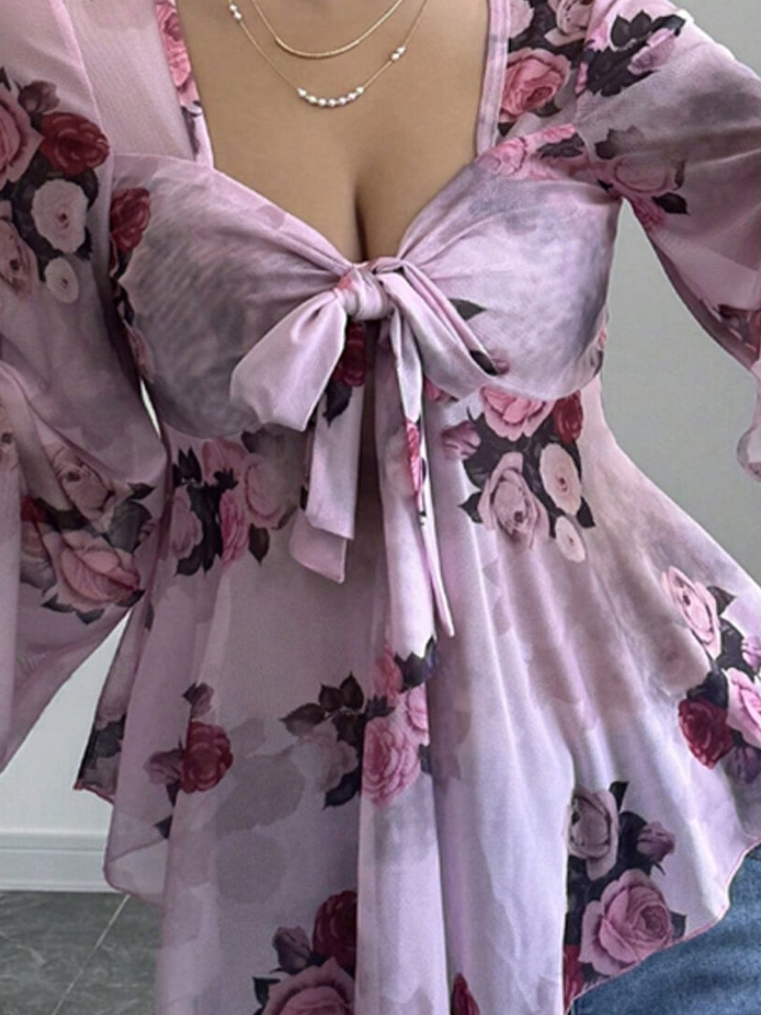 Floral Print Flared Sleeve Top