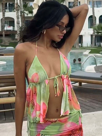 Women's Nowi Floral Print Halter Neck Cotton Crop Top