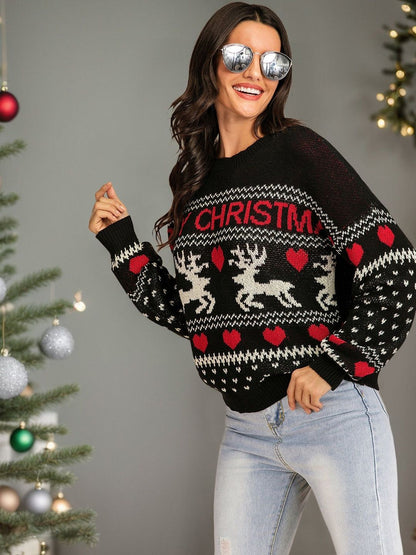 Women's Black Printed Pullover Blend Regular Fit