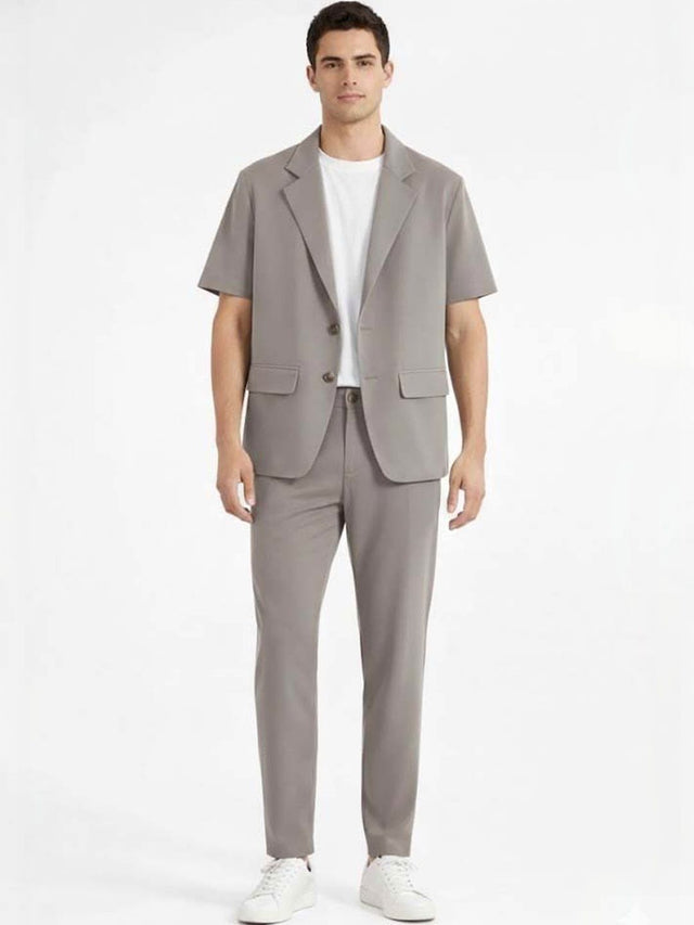 Solid Blazer with Trousers in Grey Style 787 - Nowi Korean Fashion