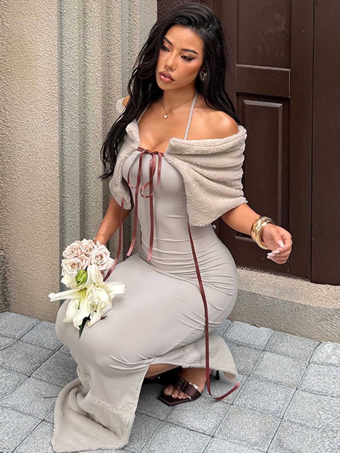 NOWI Off-Shoulder Bodycon Maxi Dress