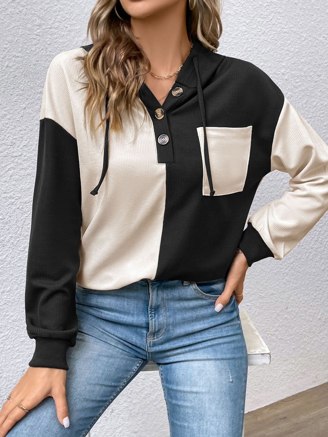 Women Colourblocked Hooded Sweatshirt