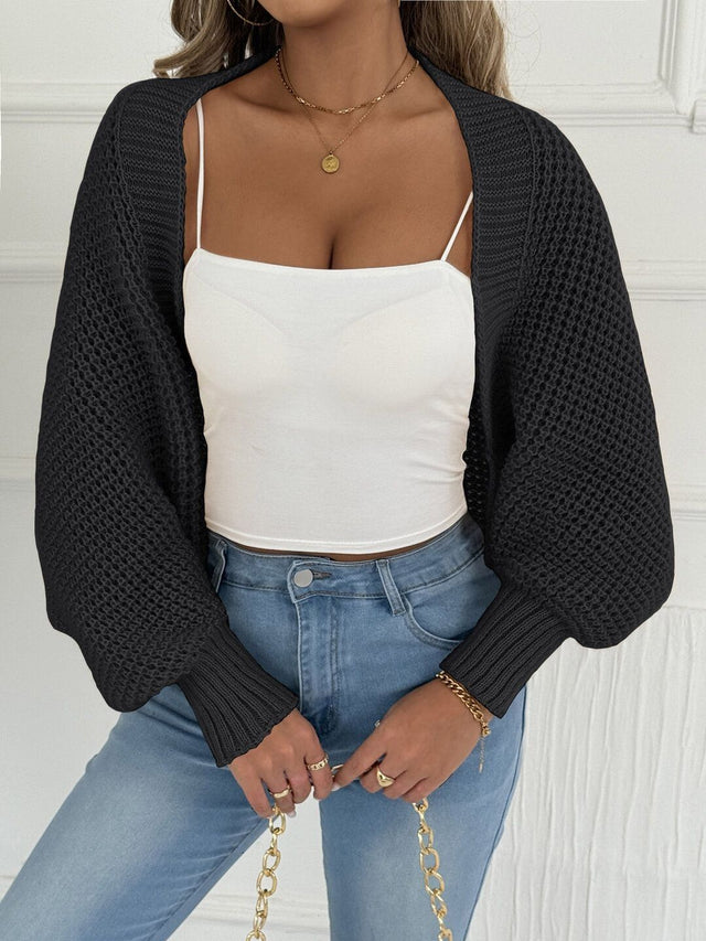Ribbed Crop Cardigan in Black acrylic - Nowi Korean Fashion
