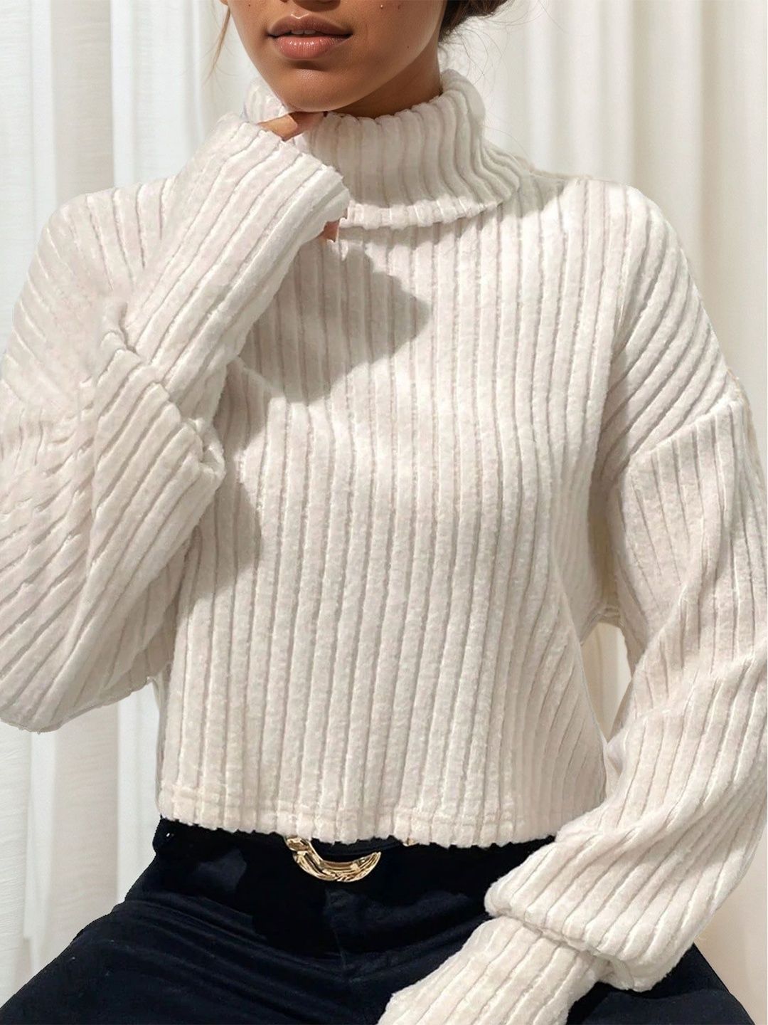 NOWI Women Ribbed Crop Pullover