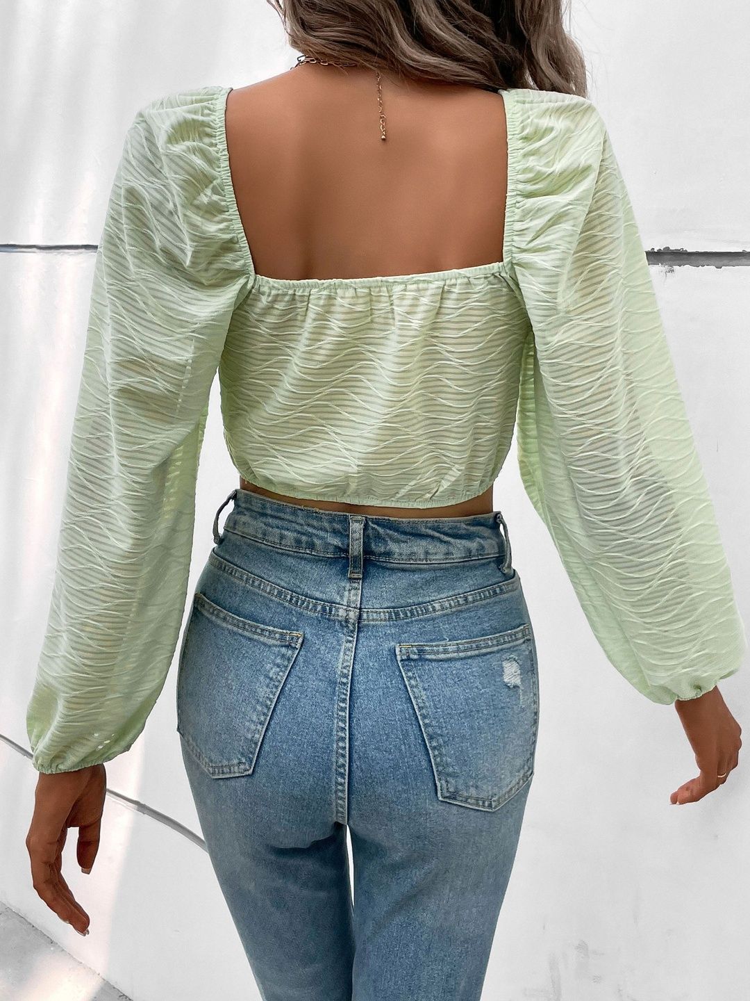 Women's Grey Nowi Bishop Sleeves Cotton Crop Top
