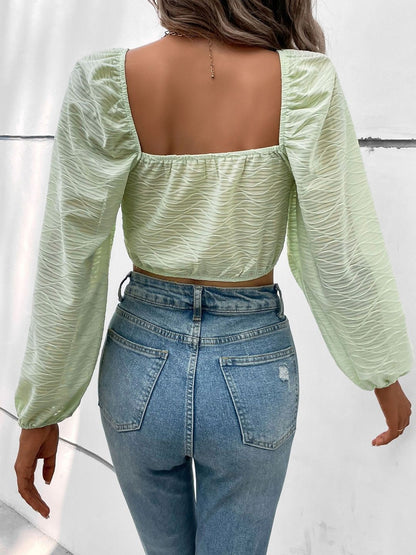 Women's Grey Nowi Bishop Sleeves Cotton Crop Top