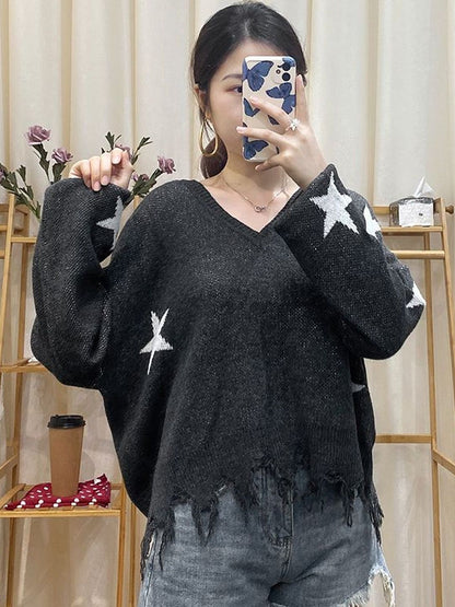NOWI Printed Pullover with Fringed Detail - Nowi Korean Fashion