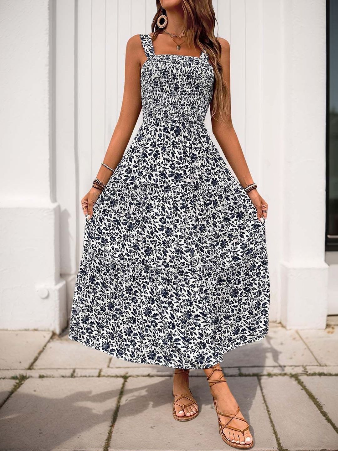 Floral Print A-Line Midi Dress