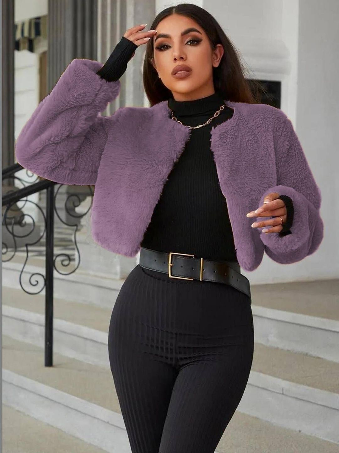 Women Woollen Open Front Jacket