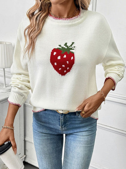 Women's White Printed Pullover Blend Regular Fit