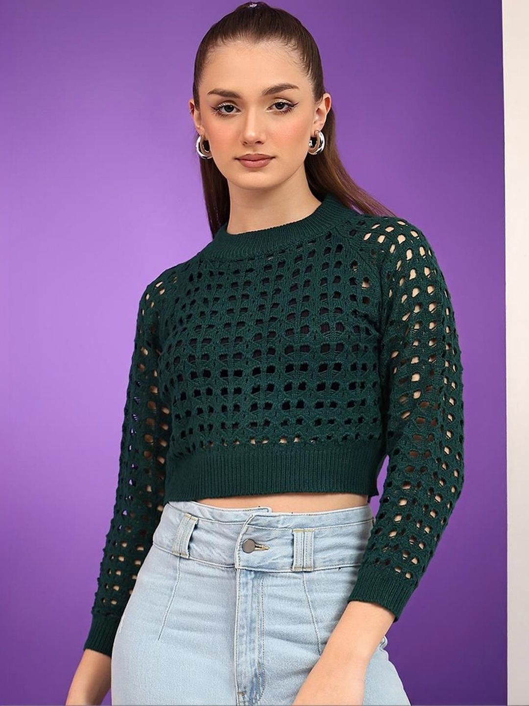 NOWI Women Woollen Crop Pullover