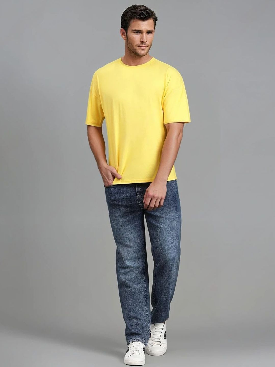 Men Straight Fit Mid-Rise Light Fade Clean Look Cotton Jeans
