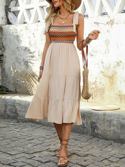 Tie-Up Neck Fit & Flare Midi Dress