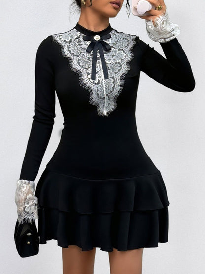 Women's Black Ruffled Fit & Flare Mini Dress Blend