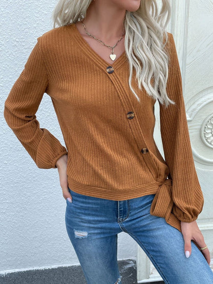 Women's Brown Ribbed Pullover Blend Printed Regular Fit