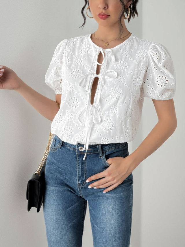 Self Design Cotton Bodysuit in White Embroidered - Nowi Korean Fashion
