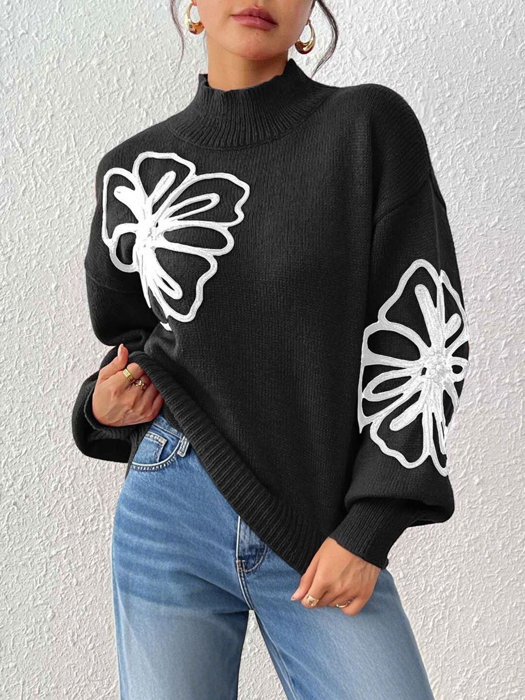 Women Floral Pullover with Embroidered Detail