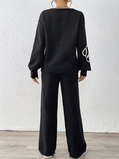 Knitted Embroidered Sweater with Trousers