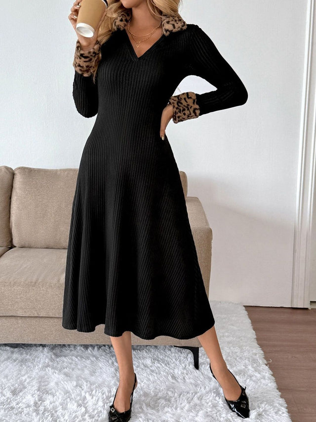 Animal Fit & Flare Midi Dress in Black - Nowi Korean Fashion