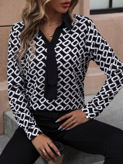 Women's Black Geometric Print Top Blend Regular Fit
