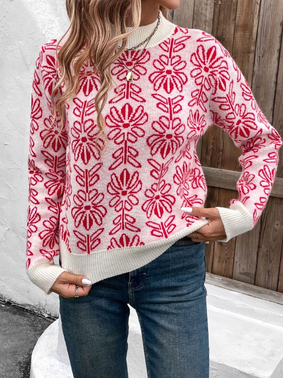 Women's White Floral Printed Pullover