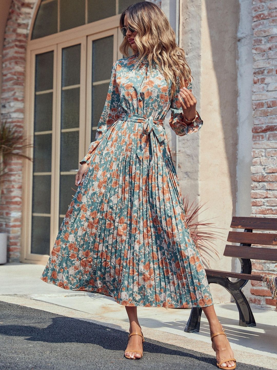 Women's Blue Floral Print Maxi Midi Dress