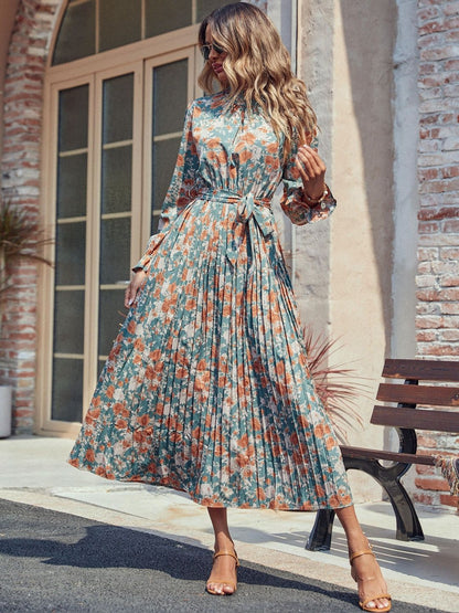 Women's Blue Floral Print Maxi Midi Dress
