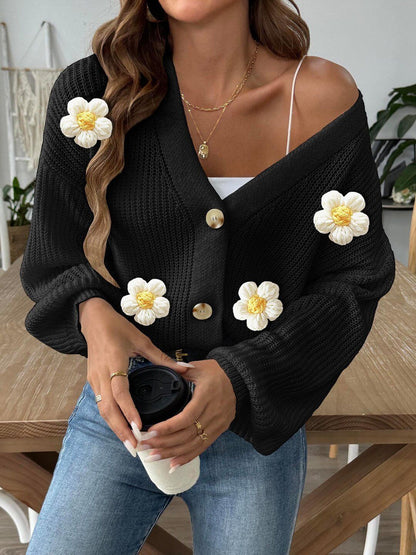 Women Ribbed Cardigan with Applique Detail