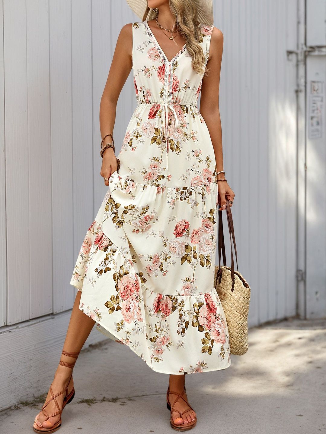 Floral Print A-Line Midi Dress