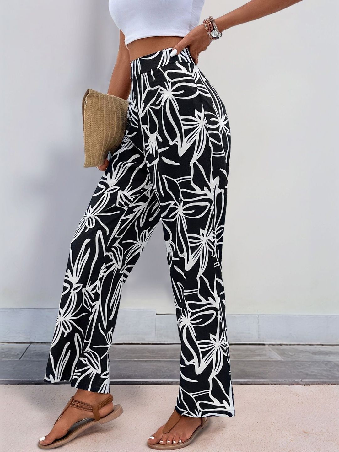 Women Floral Printed Loose Fit Non Iron Trousers