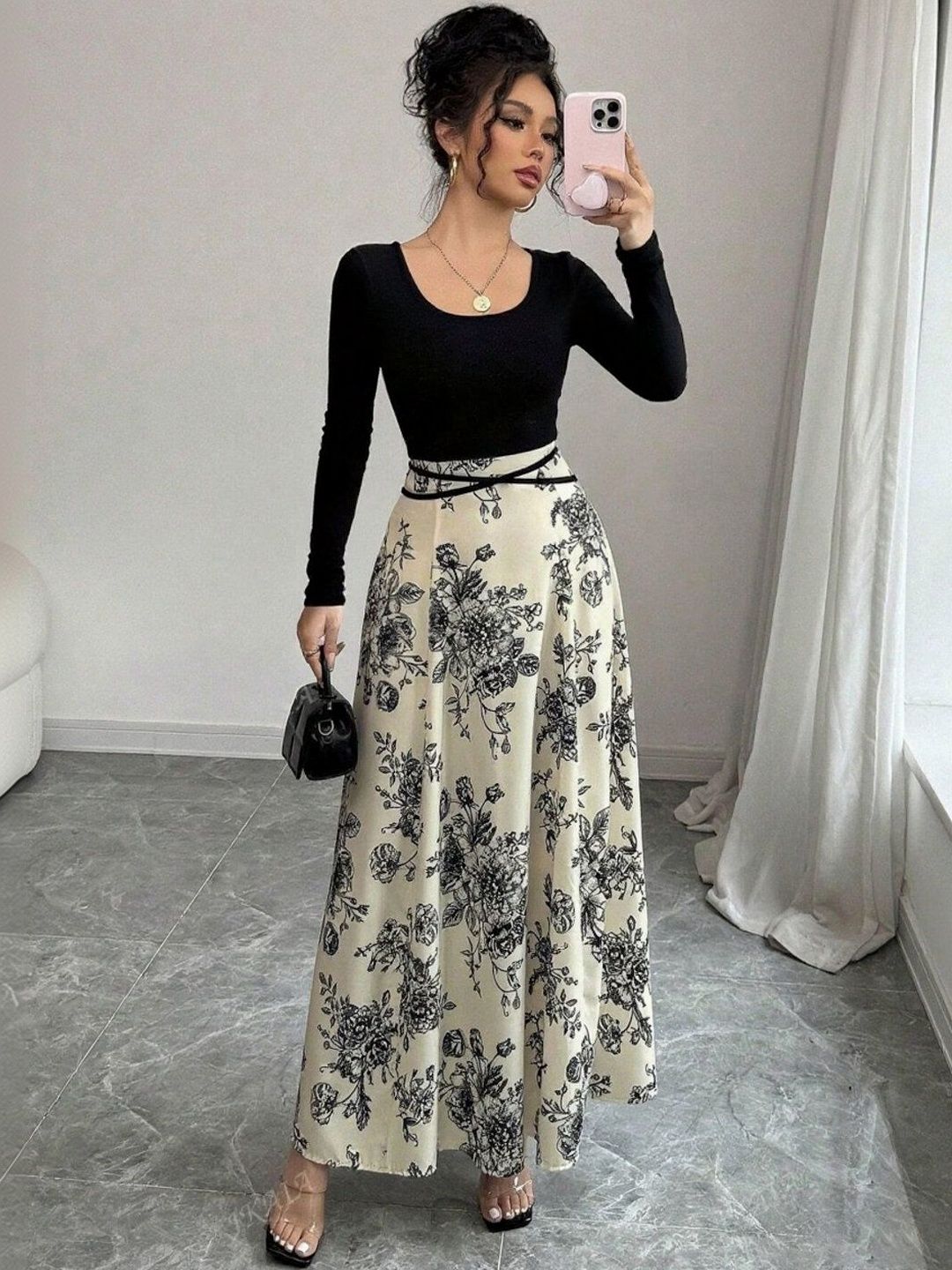 Floral Print A-Line Maxi Dress