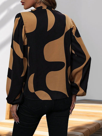 Women's Black Print Bishop Sleeves Top