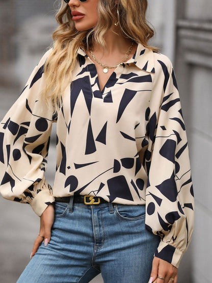 Women's Beige Print Bishop Sleeves Top