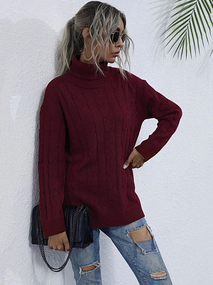 Women's Maroon Cable Knit Pullover