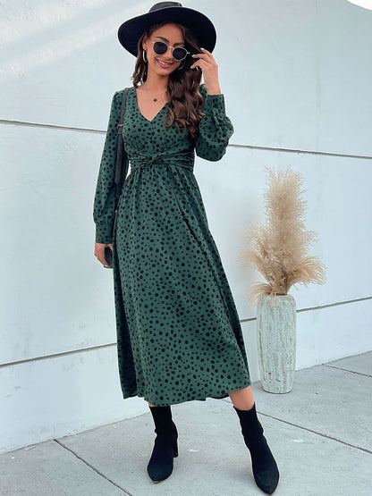 Print Midi Dress in Green - Nowi Korean Fashion