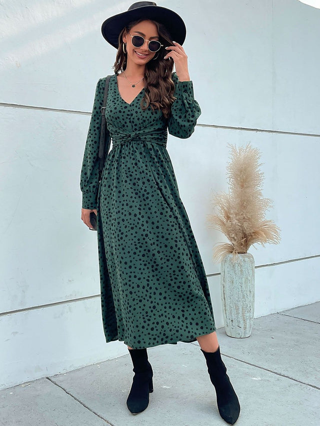 Print Midi Dress in Green - Nowi Korean Fashion