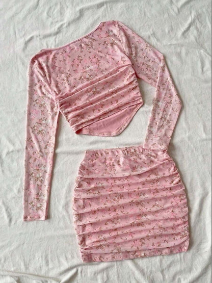 Romantic Florals Printed Top with Skirt