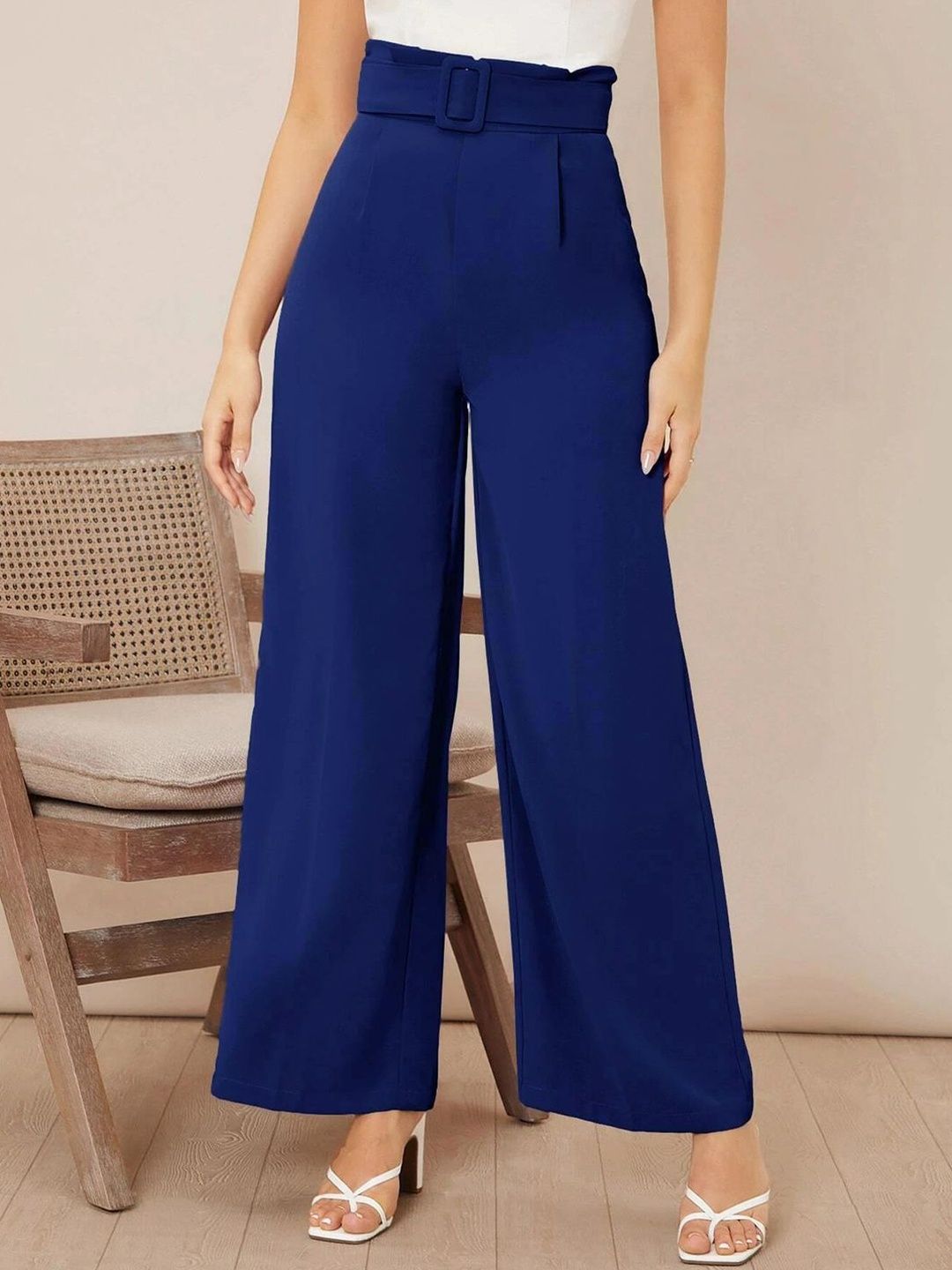 NOWI Women High-Rise Regular Fit Wide Leg Formal Trousers