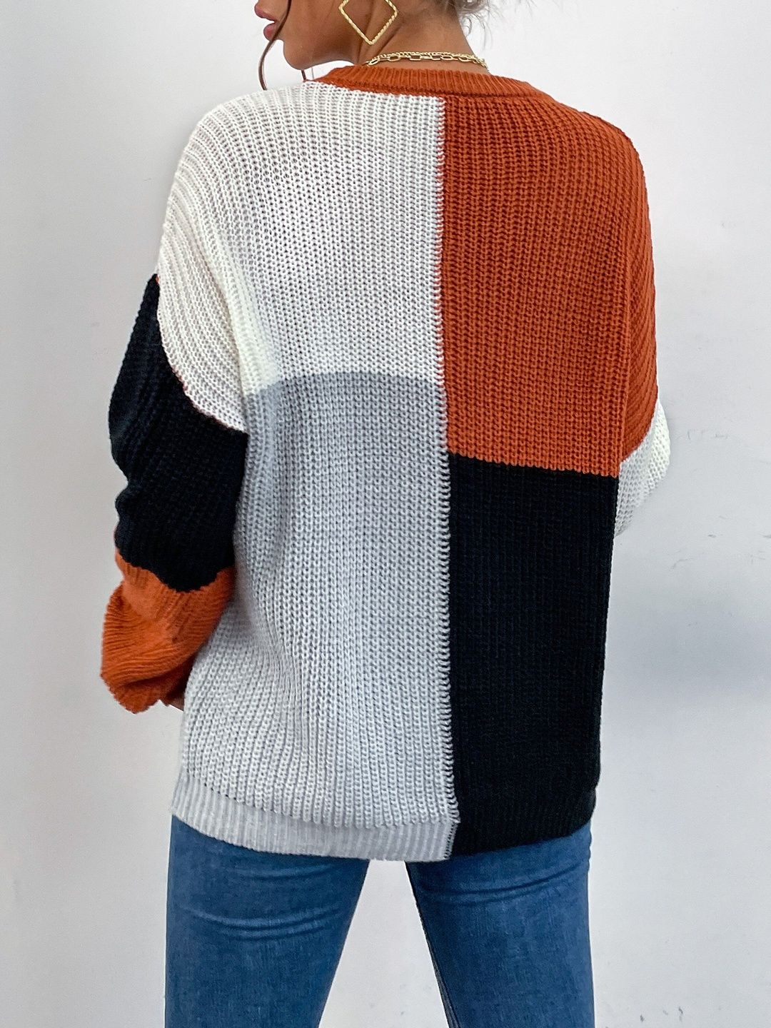 Women's Brown Colourblocked Pullover Blend Printed