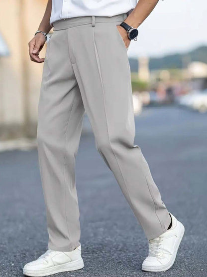Men Straight Fit Wrinkle Free Pleated Trousers