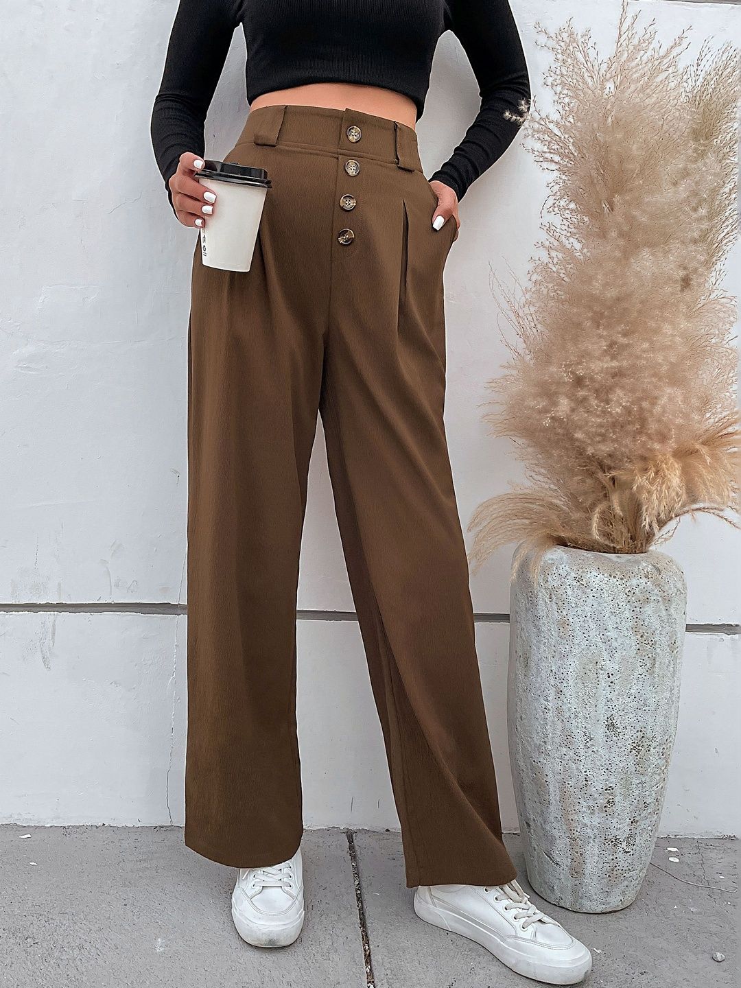 Women High-Rise Non Iron Pleated Trousers