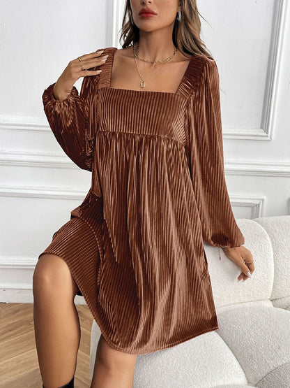 Women's Brown Puff Sleeve Dress