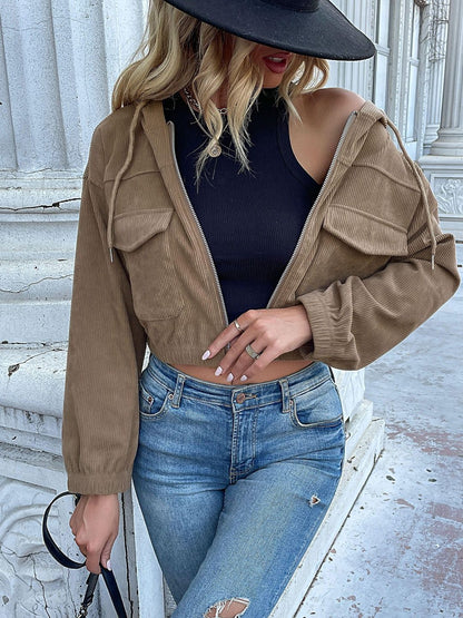 Women Corduroy Crop Bomber Jacket