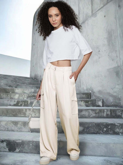 Women High-Rise Pleated Cargos Trousers
