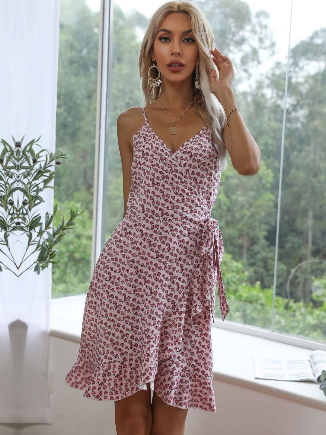 Floral Print Dress in Pink cotton - Nowi Korean Fashion