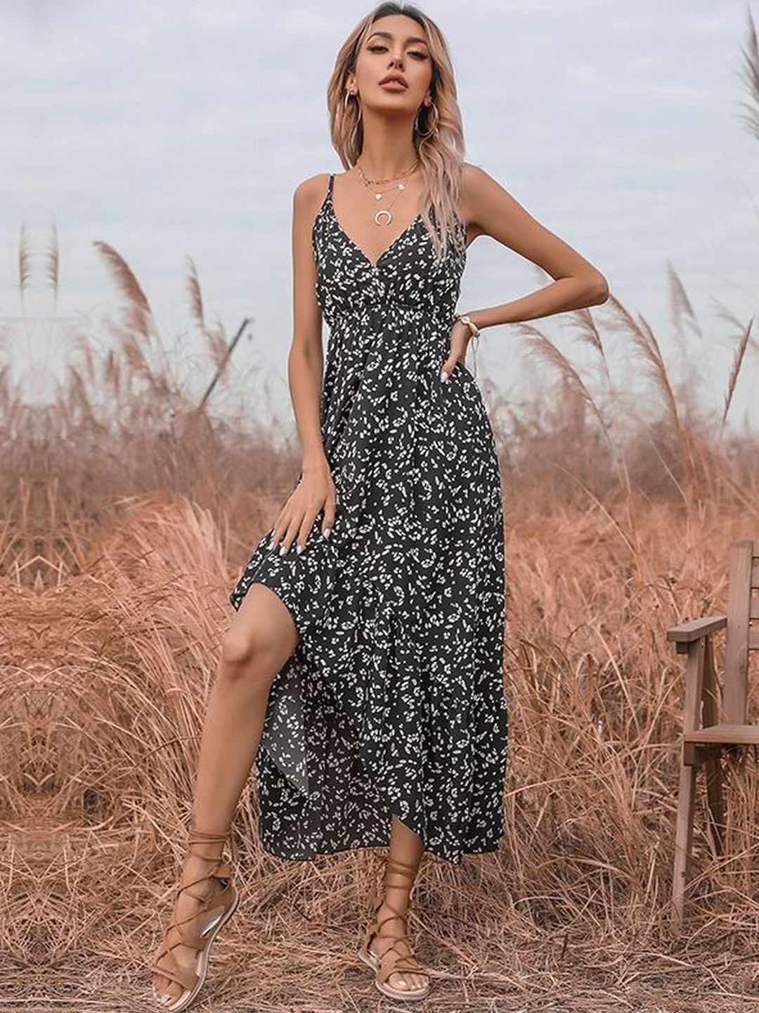 Floral Print A-Line Midi Dress