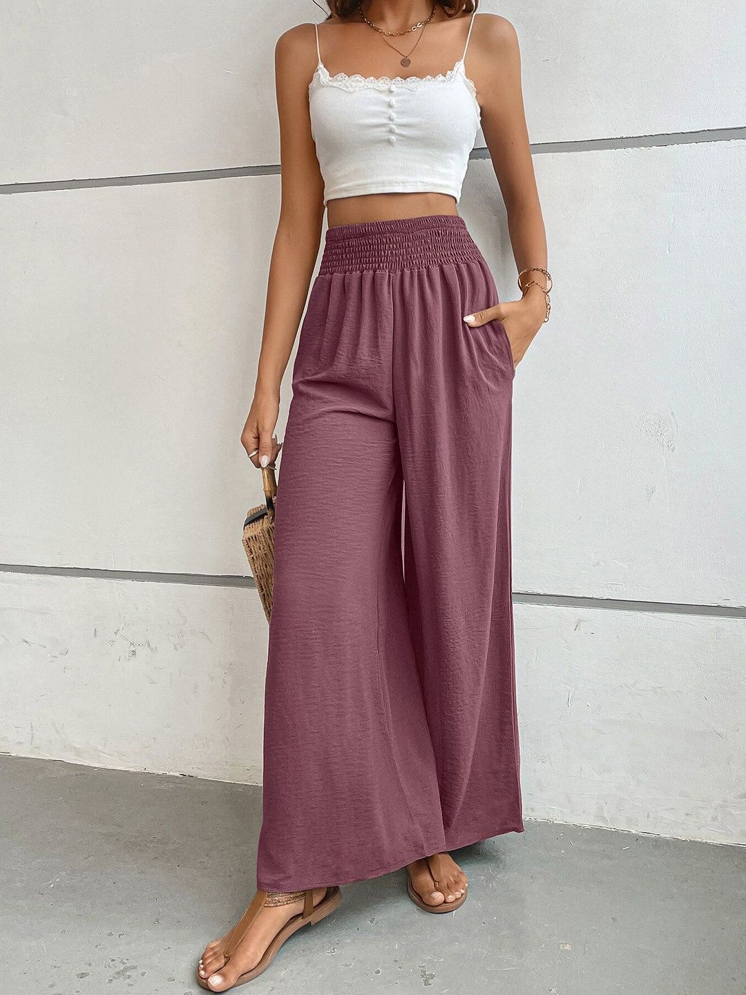 High-Rise Trousers in Purple - Nowi Korean Fashion