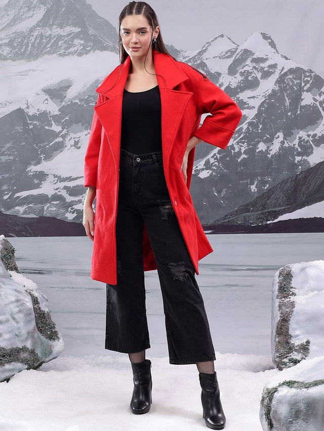 NOWI Solid Notched Lapel Double-Breasted Longline Cotton Casual Blazer