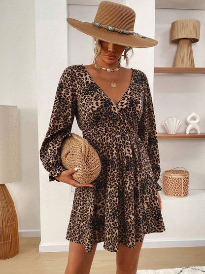 Women's Brown Animal Print Fit & Flare Mini Dress