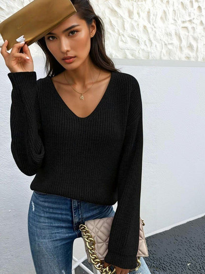 Ribbed Pullover in Black acrylic Style 238 - Nowi Korean Fashion